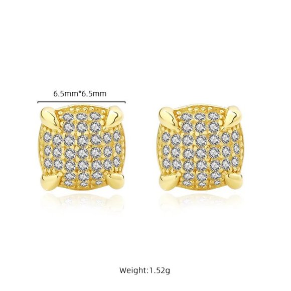 18k Yellow Gold over 925 Sterling Silver CZ Accent Micro-Pavé Stud Earrings - Picture 2 of 6